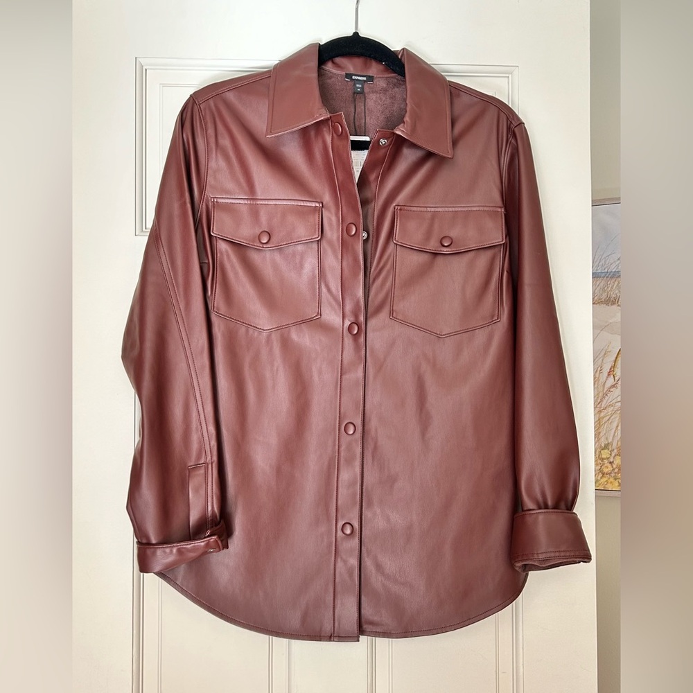 Brown Faux Learher Shacket